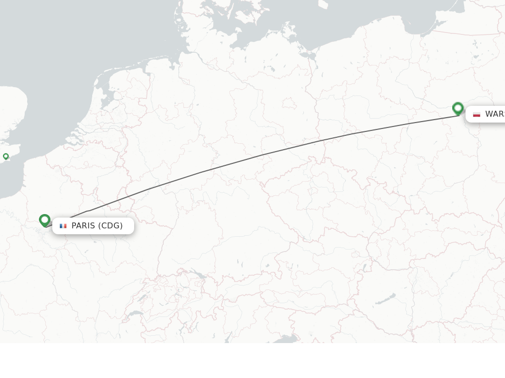 Flights from Paris to Warsaw route map