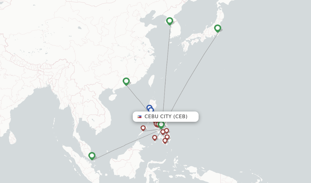 Route map with flights from Cebu City with Cebu Pacific