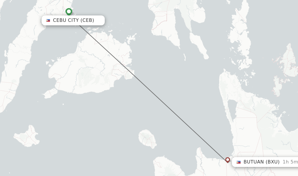 Flights from Cebu City to Butuan route map