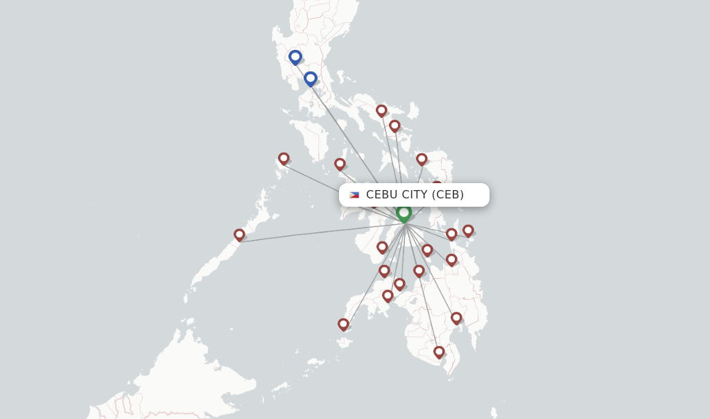 Route map with flights from Cebu City with Cebgo