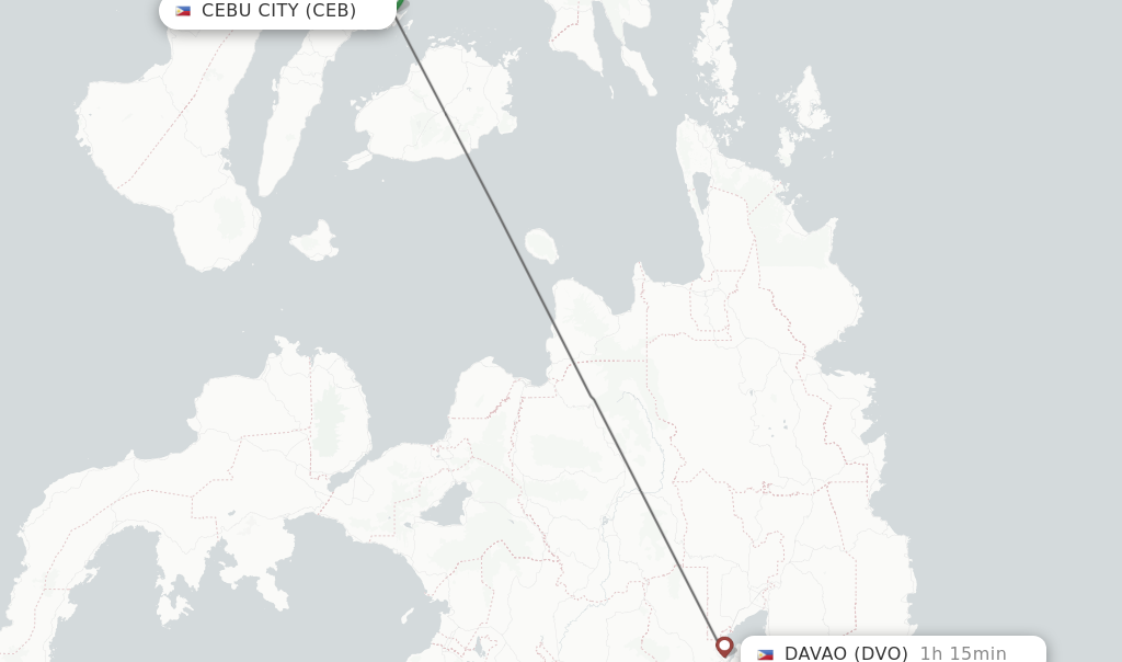 Flights from Cebu City to Davao route map