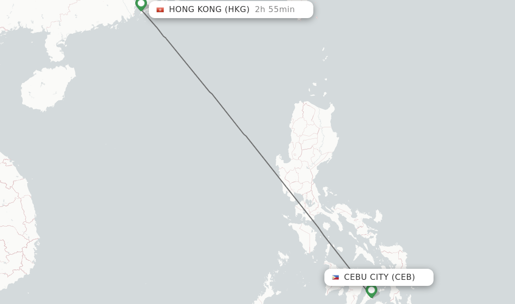 Flights from Cebu City to Hong Kong route map