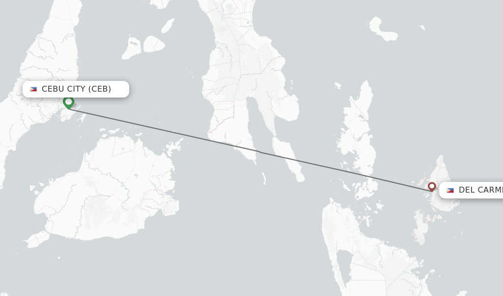Flights from Cebu City to Del Carmin route map