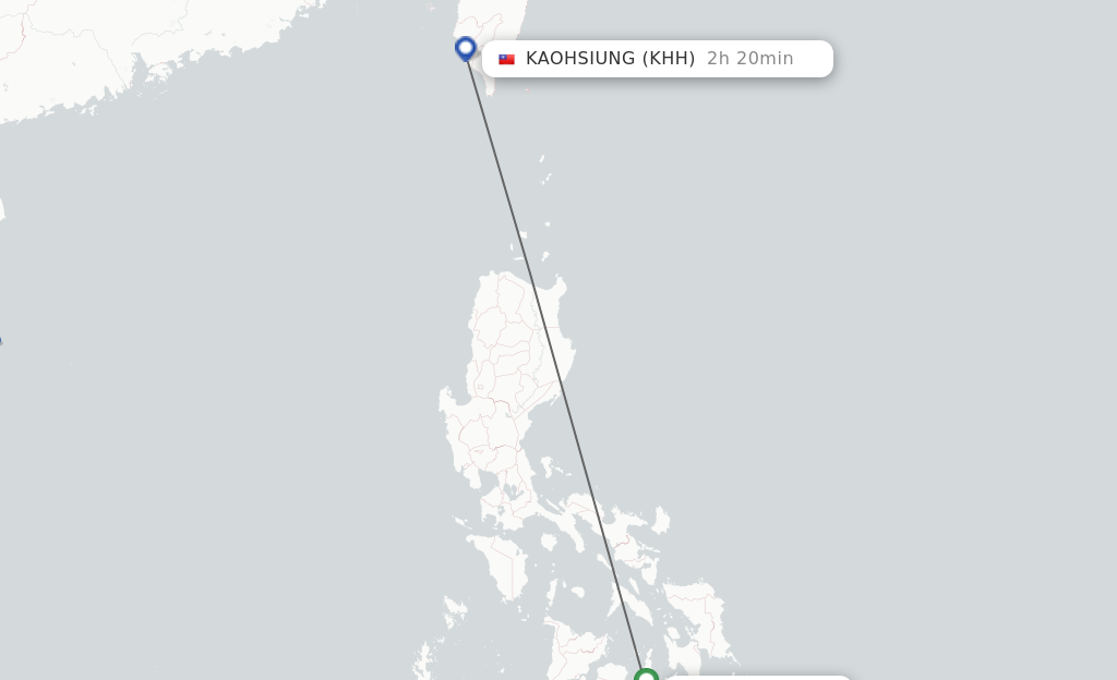 Flights from Cebu City to Kaohsiung route map