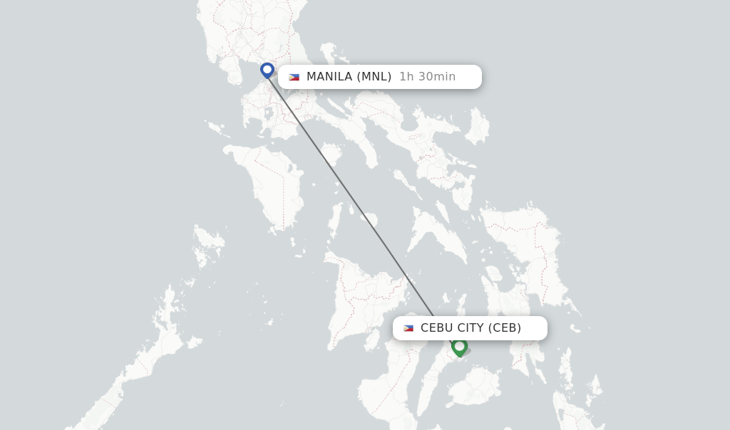 Flights from Cebu City to Manila route map