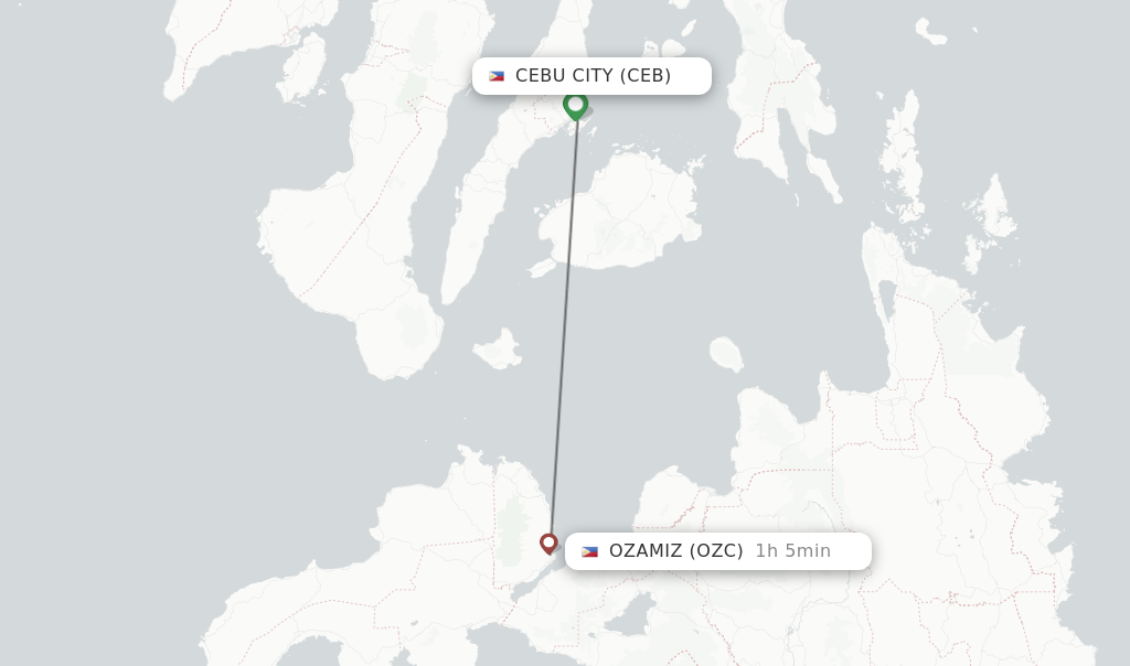 Flights from Cebu City to Ozamiz route map