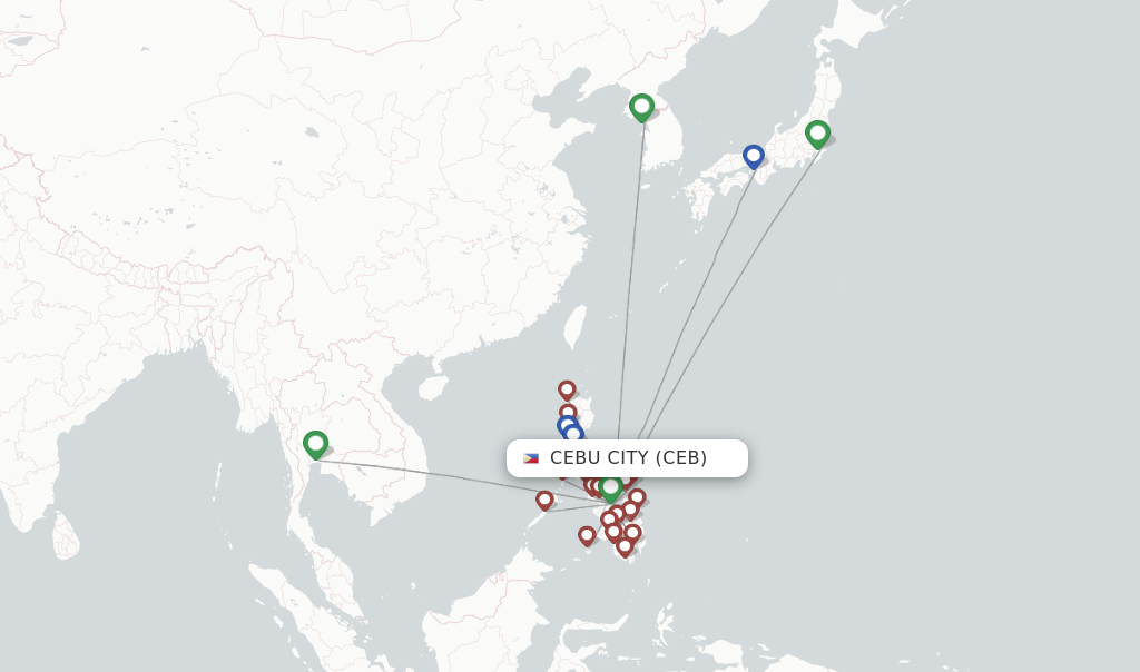 Route map with flights from Cebu City with PAL