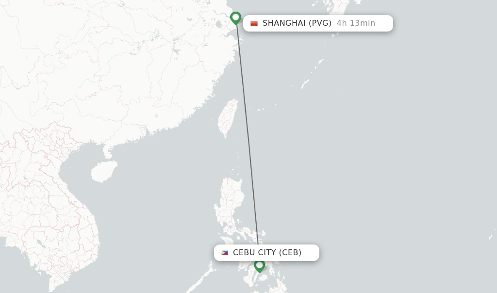 Flights from Cebu City to Shanghai route map