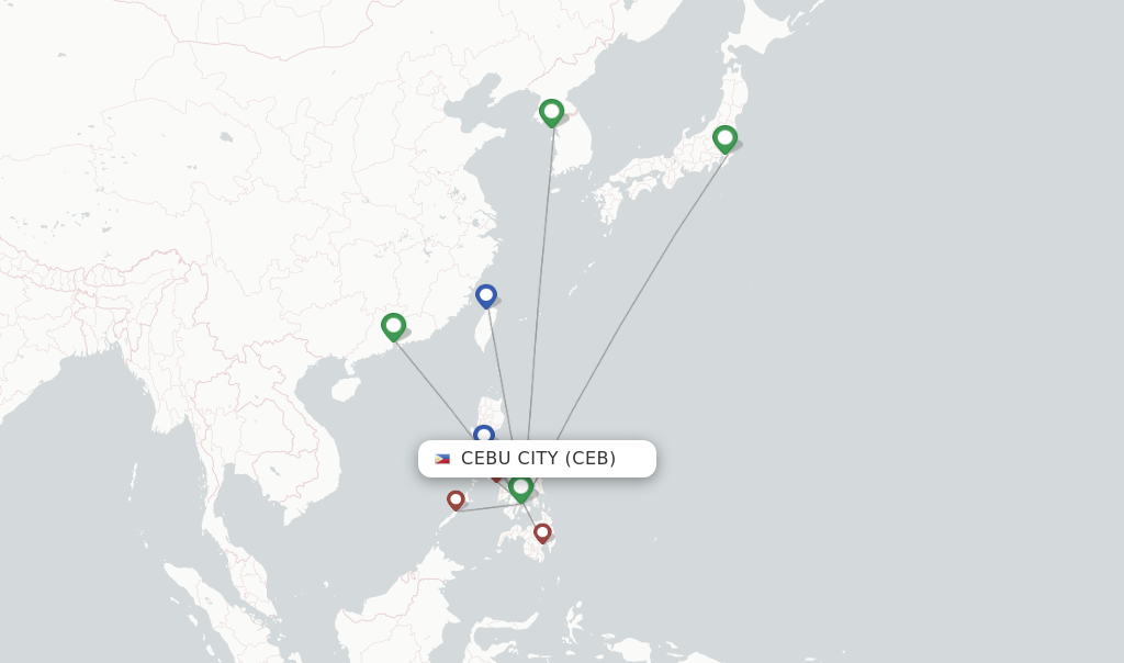 Route map with flights from Cebu City with Philippines AirAsia