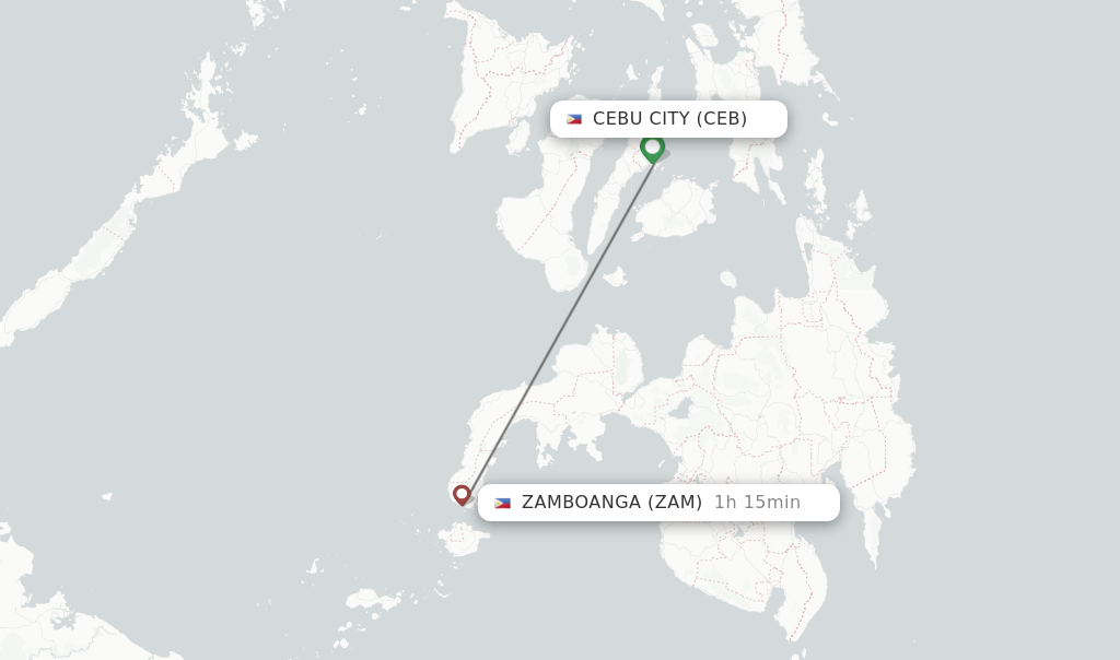Flights from Cebu City to Zamboanga route map