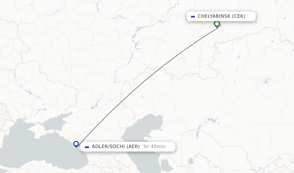 Flights from Chelyabinsk to Adler/Sochi route map