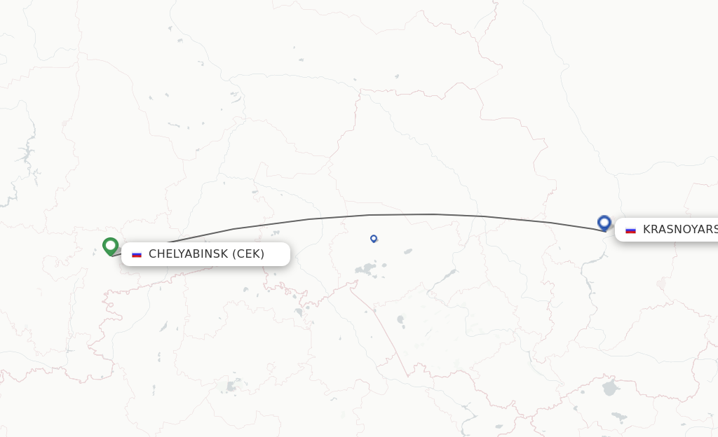 Flights from Chelyabinsk to Krasnojarsk route map
