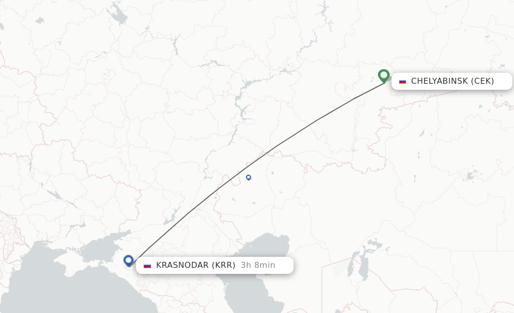 Flights from Chelyabinsk to Krasnodar route map
