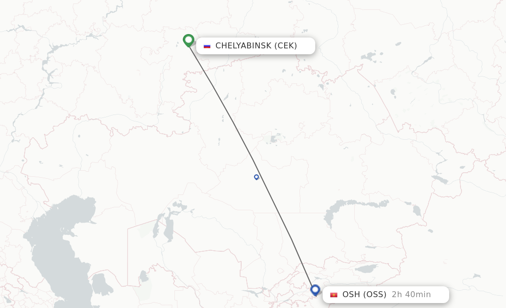 Flights from Chelyabinsk to Osh route map