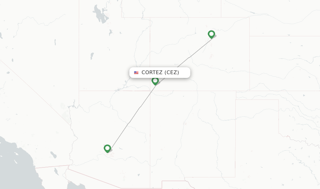 Route map with flights from Cortez with Key Lime Air