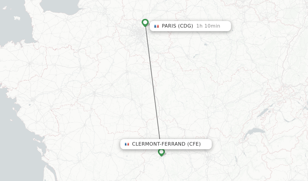 Flights from Clermont-Ferrand to Paris route map