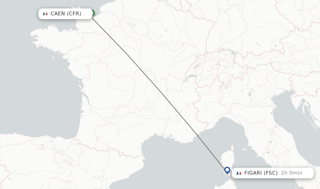 Flights from Caen to Figari route map