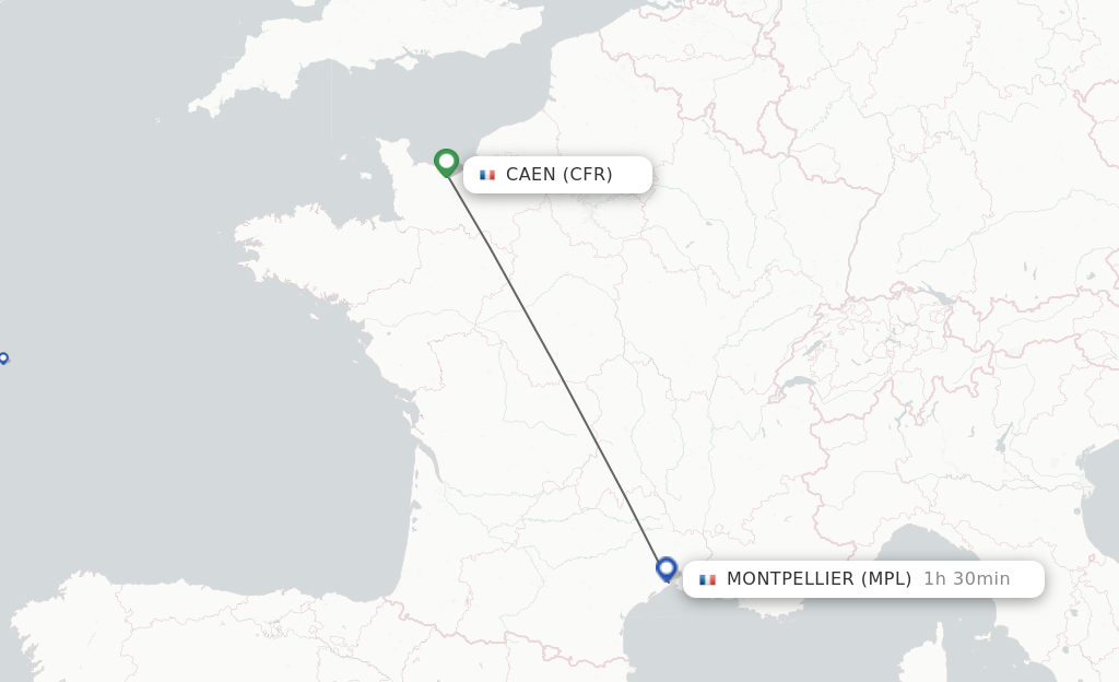 Flights from Caen to Montpellier route map