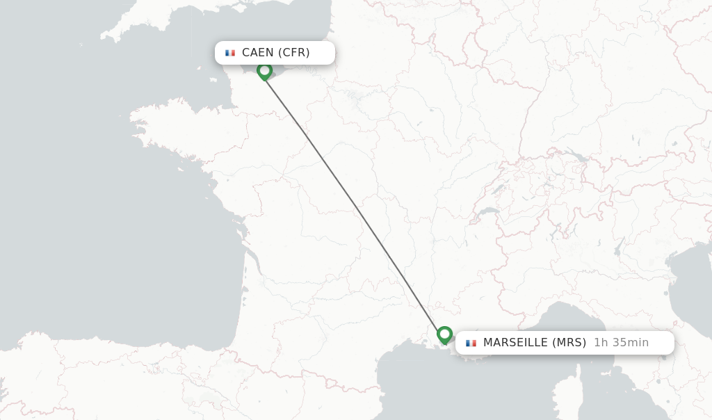 Flights from Caen to Marseille route map
