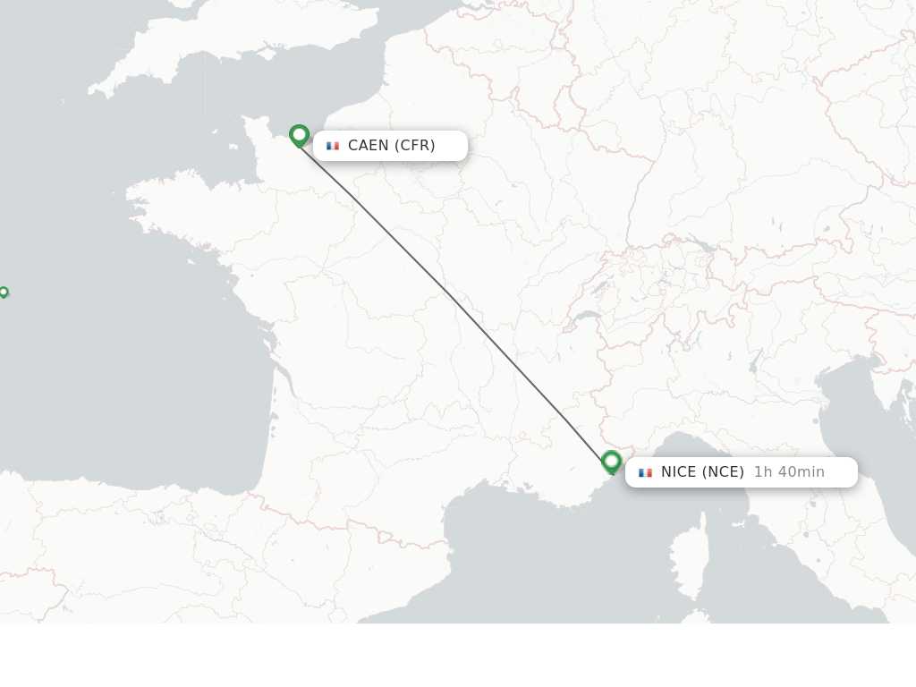 Flights from Caen to Nice route map