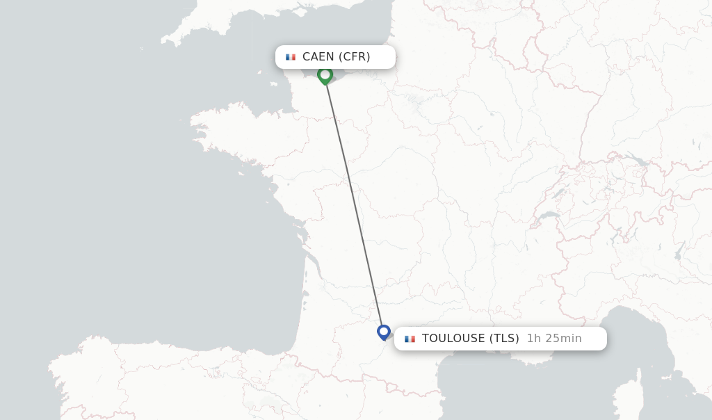 Flights from Caen to Toulouse route map