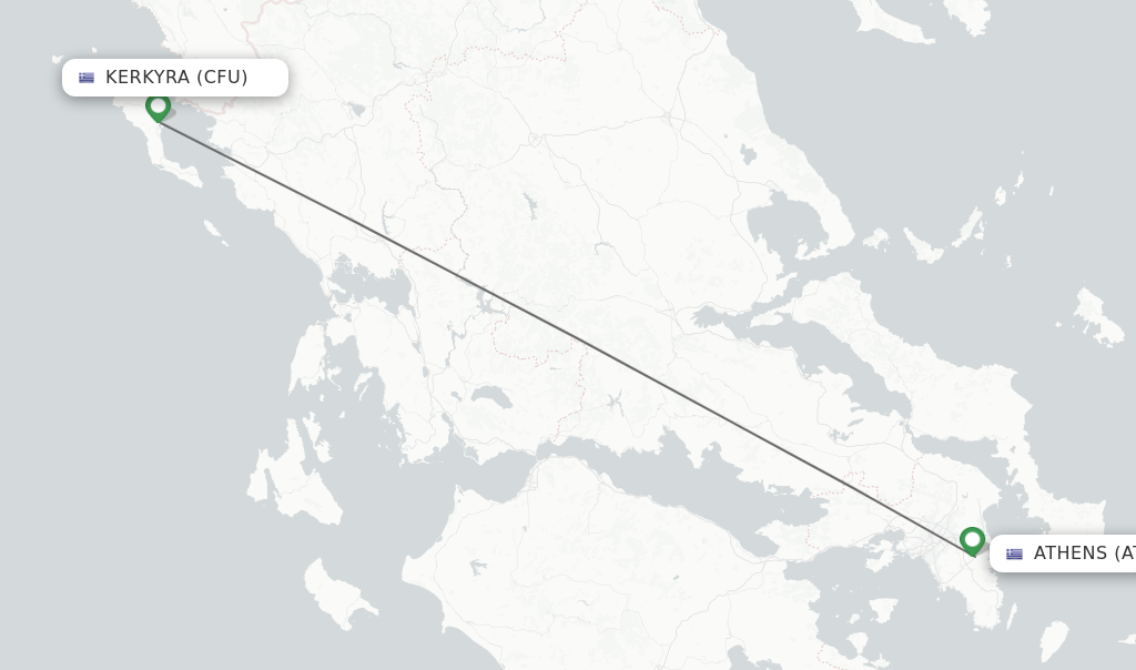 Flights from Kerkyra to Athens route map