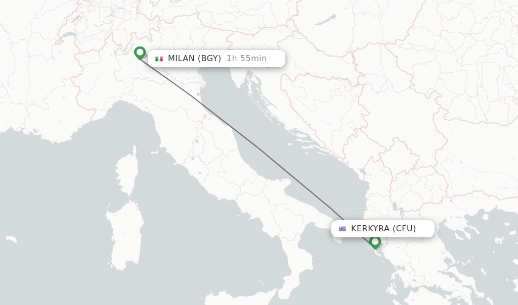 Flights from Kerkyra to Milan route map