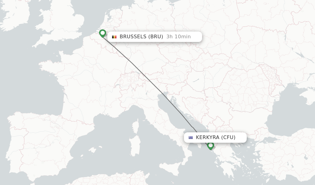 Flights from Kerkyra to Brussels route map