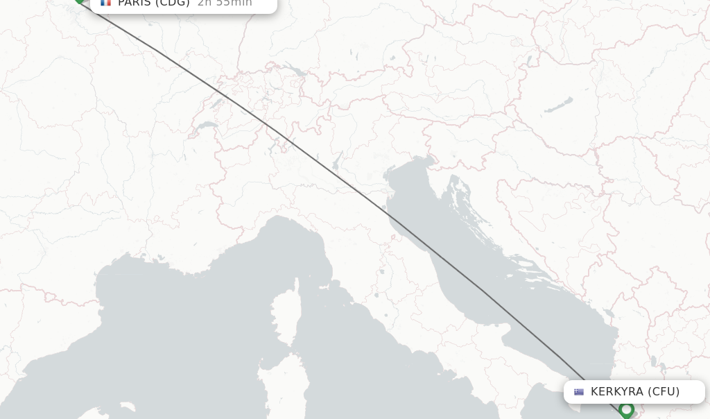 Flights from Kerkyra to Paris route map