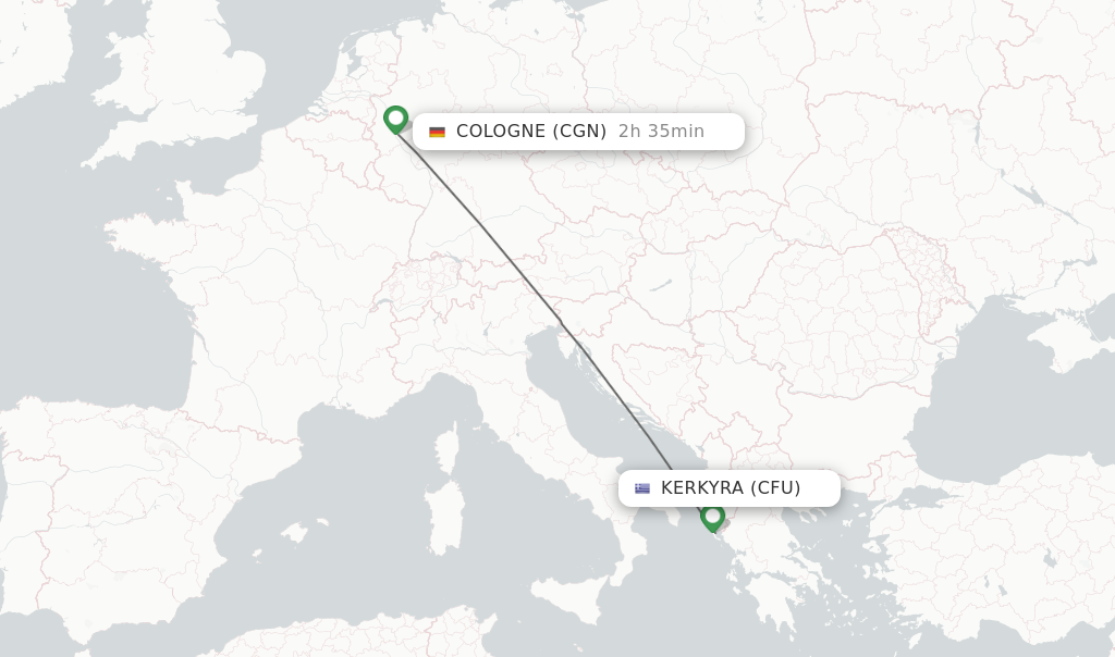 Flights from Kerkyra to Cologne route map