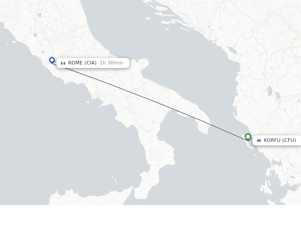 Flights from Kerkyra to Rome route map