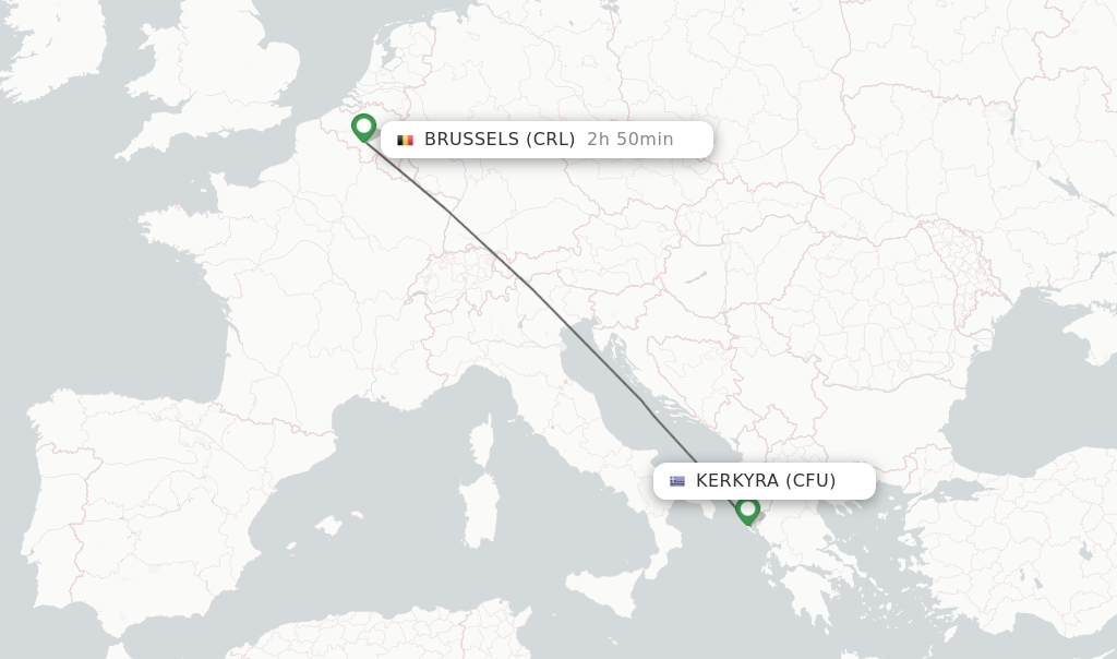 Flights from Kerkyra to Brussels route map