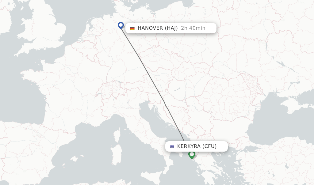 Flights from Kerkyra to Hanover route map