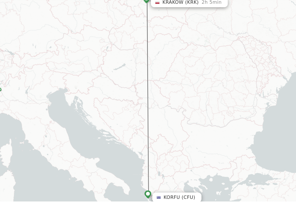 Flights from Kerkyra to Krakow route map