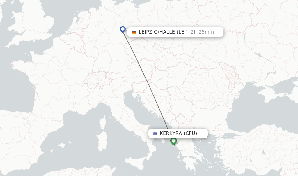 Flights from Kerkyra to Leipzig/Halle route map