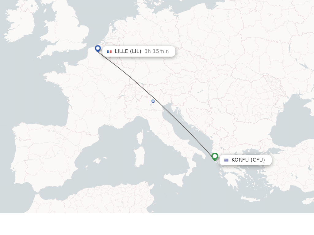 Flights from Kerkyra to Lille route map
