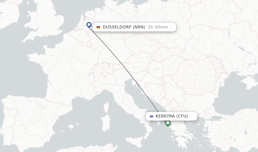 Flights from Kerkyra to Dusseldorf route map