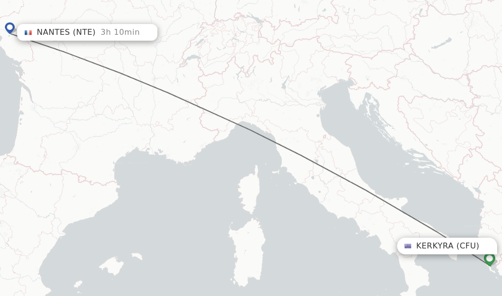 Flights from Kerkyra to Nantes route map