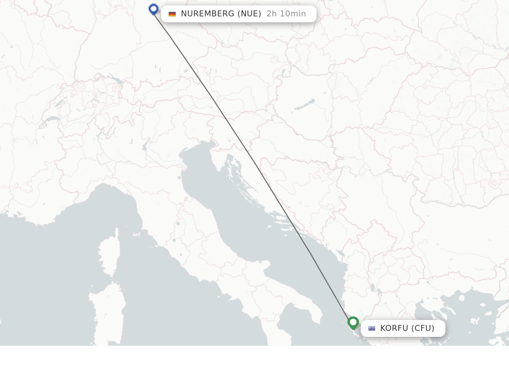 Flights from Kerkyra to Nuremberg route map