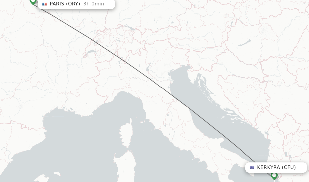 Flights from Kerkyra to Paris route map