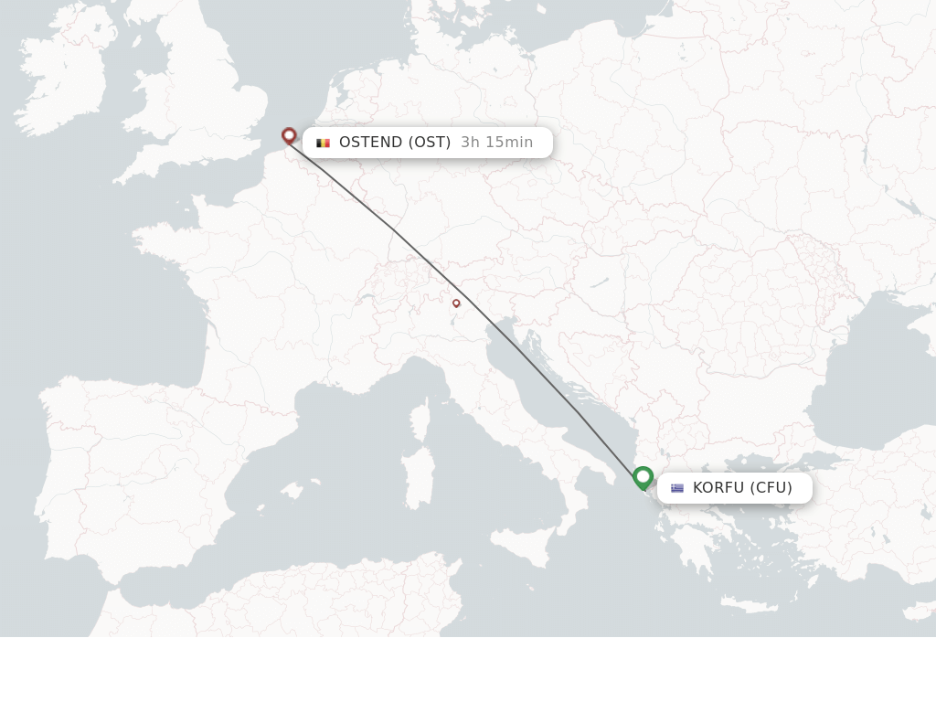 Flights from Ostend to Kerkyra route map