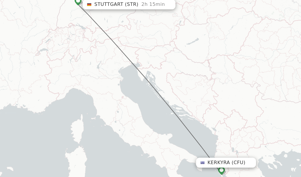 Flights from Kerkyra to Stuttgart route map