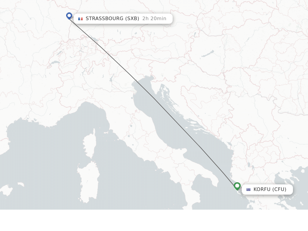 Flights from Kerkyra to Strasbourg route map
