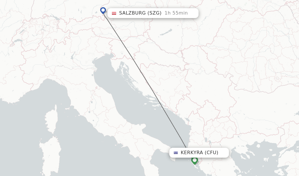 Flights from Kerkyra to Salzburg route map