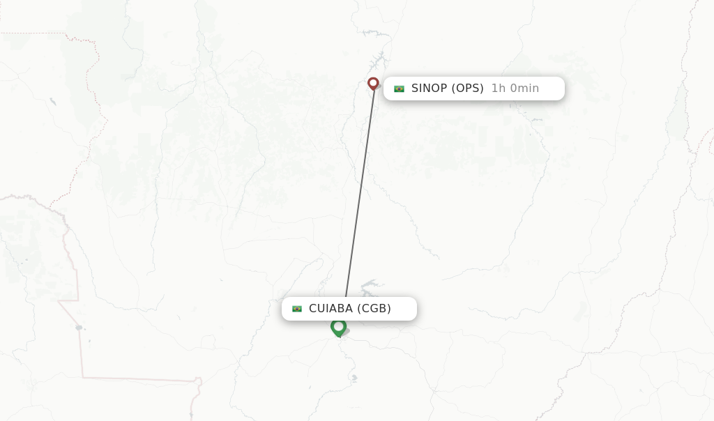 Flights from Cuiaba to Sinop route map
