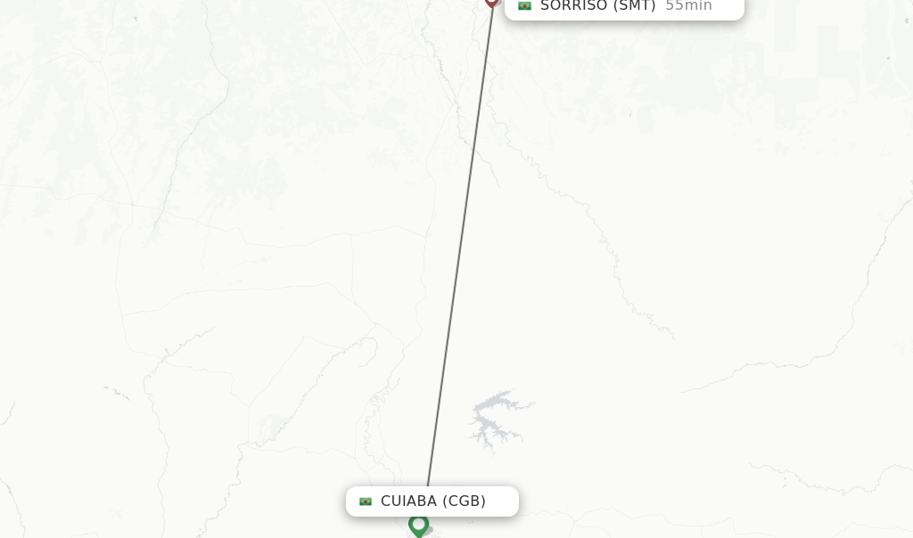 Flights from Cuiaba to Sorriso route map