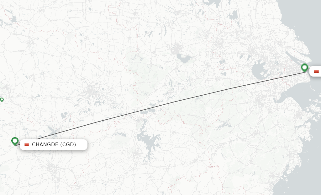 Flights from Changde to Shanghai route map