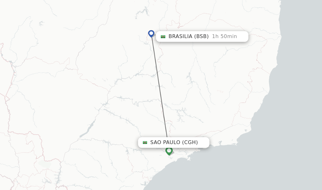 Flights from Sao Paulo to Brasilia route map