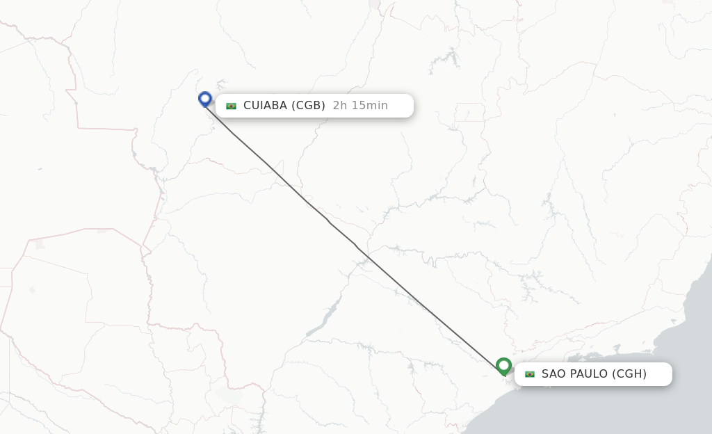 Flights from Sao Paulo to Cuiaba route map