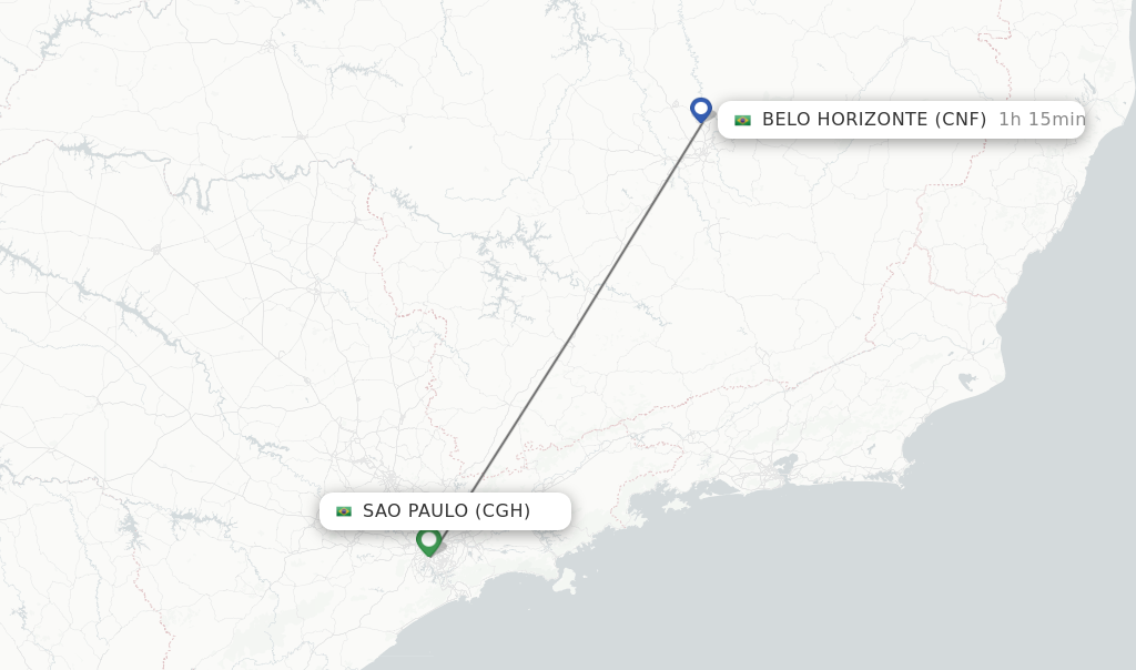 Flights from Sao Paulo to Belo Horizonte route map